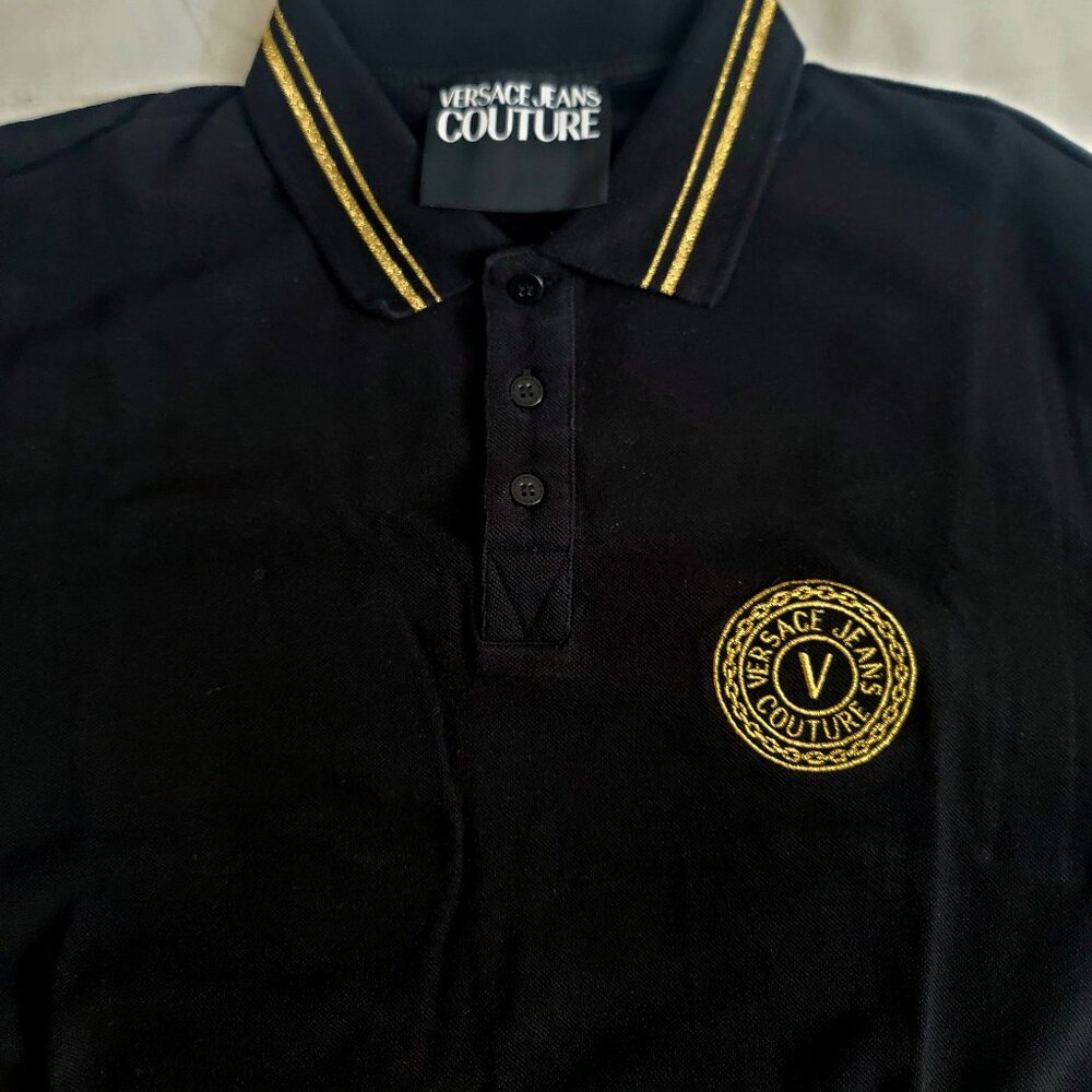VERSACE JEANS COUTURE  BLACK  POLO With  Gold Accents